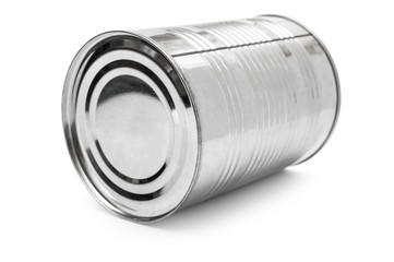 Metal tin can on white background.