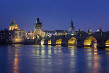 Fototapeta na wymiar Charles Bridge at Night, Prague - Czech Republic