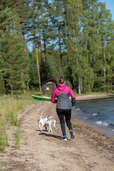 Woman running on the beach
