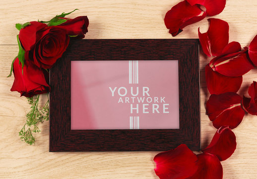 Frame Surrounded by Roses Mockup