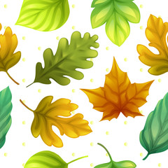 Colorful leaves and dot pattern seamless vector