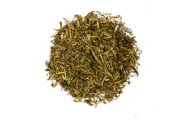 Hill crushed dry hill leaves of herbal tea with thyme
