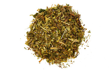 Slide shredded dry slide of leaves of herbal tea with linden