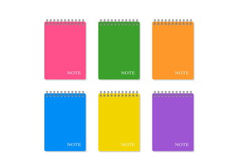 set of colorful vector spiral notebooks with inscription note