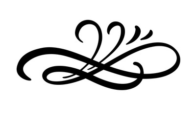 Vector vintage elegant divider or separator, swirl or corner decorative ornament. Floral line filigree design element. Flourish curl for invitation or menu page illustration