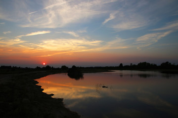 Adventurous sunset at the lake