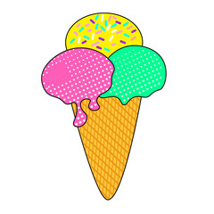 Melting ice cream balls on white background. Vector flat outline icon.illustration for t shirt design