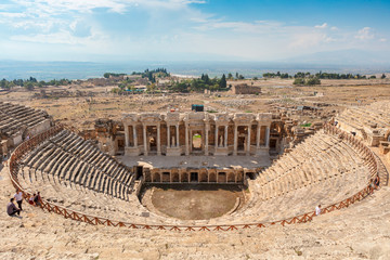 The theatre at the ancient city of Hierapolis by the modern town of Pamukkale in Turkey's Inner Aegean region.