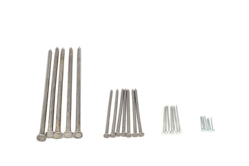 New silver metal nail for construction isolated on white background