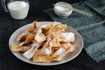 Faworki, Chrusty, Angel Wings - traditional Polish pastries served during Carnival Fat Thursday, just befor Lent.