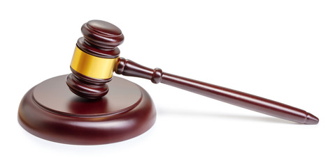 wooden gavel on white background