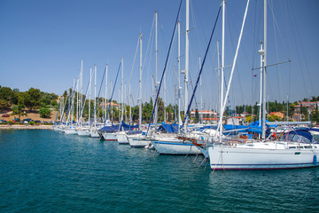 Fototapeta na wymiar View of the pier with yachts, Marina Port Porec Istrian Peninsula, Croatia, Europe