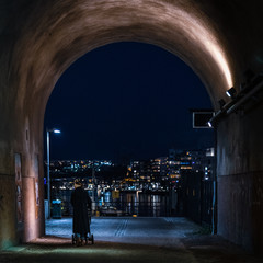 people in stockholm city at night