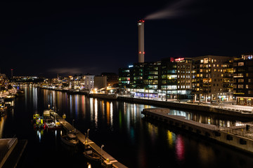 Fototapeta premium city at night - hammarby sjöstad stockholm