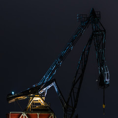 silhouette of crane at night