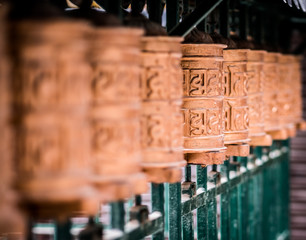 Closed up the prayer wheel at temple in Kathmandu, Nepal