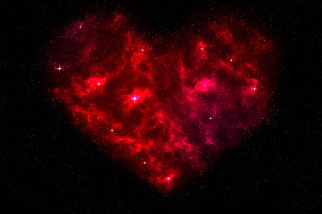 Heart shaped red nebula with starfield. Space love concept background or backdrop.