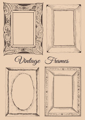 Vector illustration of hand drawn sketch frames set. Vintage and retro frame.