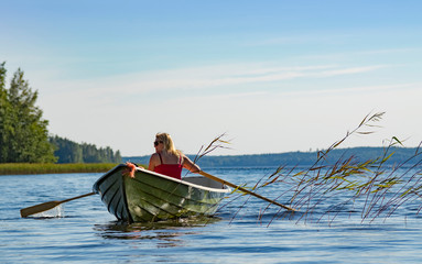 Woman canoeing on the lake