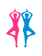 Fototapeta premium team 2 freunde duo paar yoga übung meditation haltung training fitness silhouette frau weiblich konzentration gesund entspannung clipart design