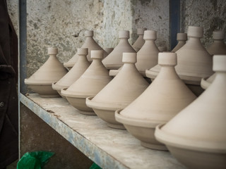 handmade ceramic Tajine at artisan market,Art of pottery , Pottery is the ceramic material