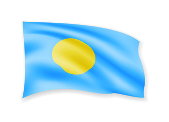 Waving Palau flag on white. Flag in the wind.
