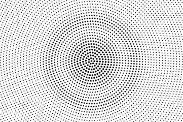 Black on white halftone vector. Circular dotted texture. Round dotwork gradient. Monochrome halftone overlay