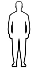 Man standing silhouette - black gradient outline, isolated - vector
