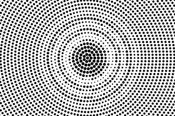 Black on white distressed halftone texture. Round dotwork gradient. Dotted vector background