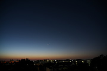 Tokyo,Japan-February 2, 2019: (from left) Saturn, the Moon, Venus, Jupiter and Scorpio at daybreak 
