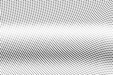 Black on white bright halftone texture. Horizontal dotwork gradient. Rough dotted vector background