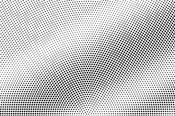 Black on white radial halftone texture. Diagonal dotwork gradient. Rough dotted vector background