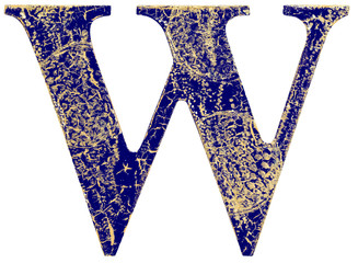 Fototapeta premium Wooden hand painted blue and gold letters in retro style