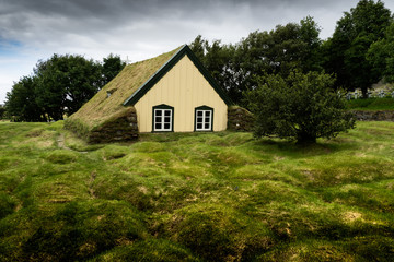 Fototapeta na wymiar Turf Roofed Church - Hofskirkja, Iceland