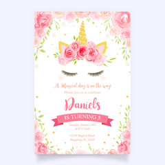 Cute unicorn graphics with flower wreath © lukasdedi