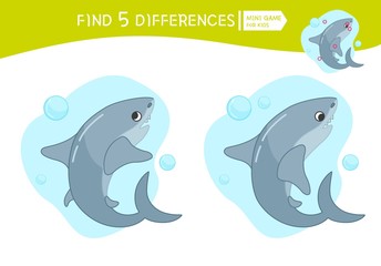 Find differences.  Educational game for children. Cartoon vector illustration of cute dolphin.