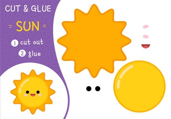 Education paper game for preshool children. Vector illustration of cartoon cute sun.