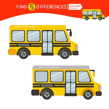 Find differences.  Educational game for children. Cartoon vector illustration of cartoon bus.