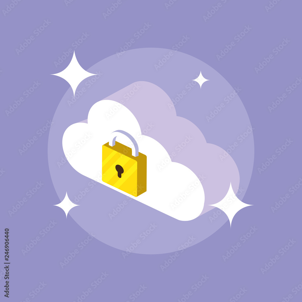 Poster cyber security with cloud computing and padlock