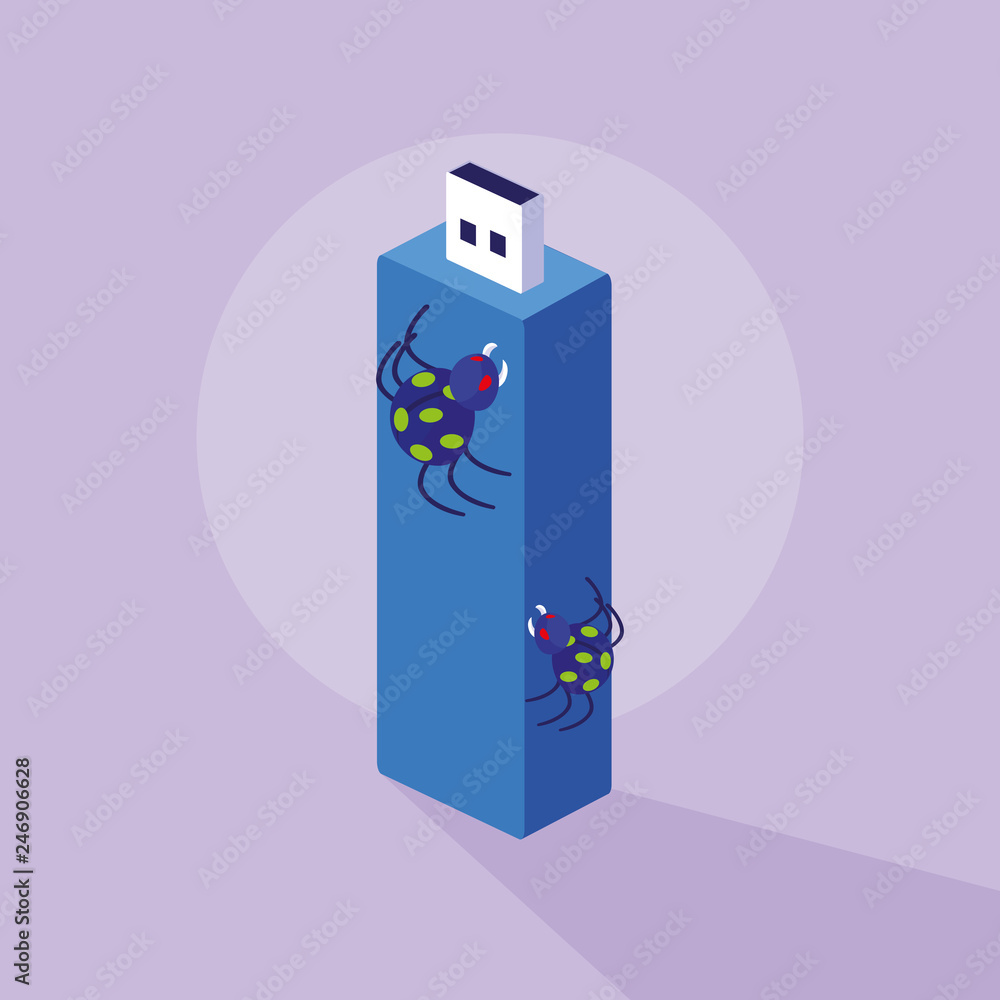 Poster cyber security with memory usb and virus attack