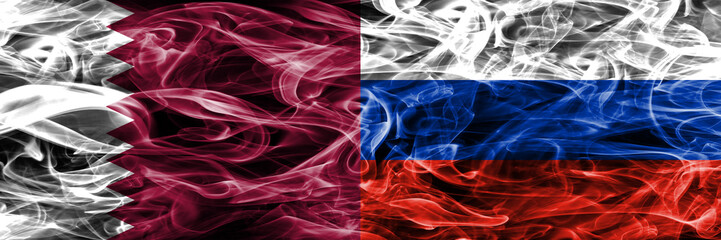 Qatar vs Russia, Russian smoke flags placed side by side. United Arab Emirates. UAE.