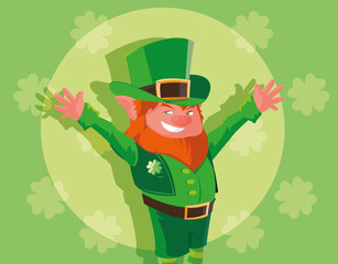 comic leprechaun with hands up