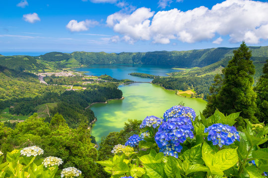 Beautiful view of Seven Cities Lake "Lagoa das Sete Cidades" from Vista do Rei viewpoint in São Miguel Island - Azores - Portugal