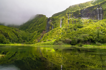 Beautiful view of Poço Ribeira do Ferreiro " Alagoinha"  Lake in Flores Island - Azores - Portugal