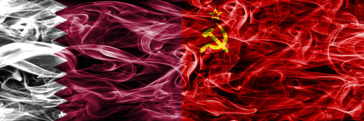Qatar vs USSR, Communist smoke flags placed side by side. United Arab Emirates. UAE.