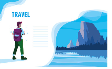 Obraz premium landscape with lake and traveler