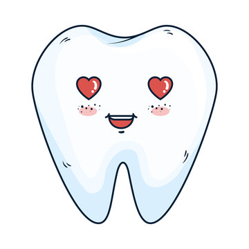 comic tooth with heart kawaii character
