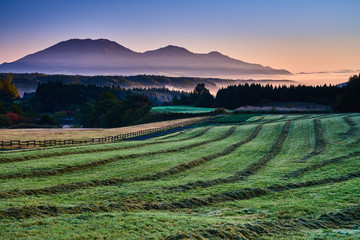 A dairy farm and 3 peaks of Mt. Hiruzen at dawn in autumn (part 2)