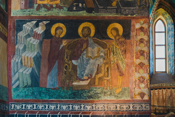LUBLIN, POLAND - JULY 18, 2018: Interior of Chapel of the Holy Trinity in Lublin, Poland. The chapel is known for its fifteenth-century frescoes in the Eastern Orthodox style. Wall frescoes, detail. © edita
