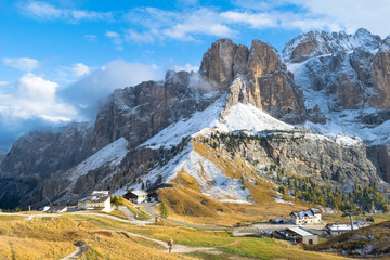 Beautiful landscape of Gardena Pass in Val Gardena region, Dolomites, Italy